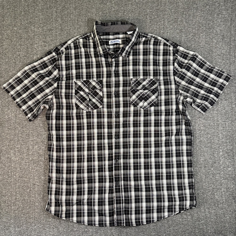 Michael Brandon Men's Black & White Plaid Button Down Short Sleeved Shirt XXL